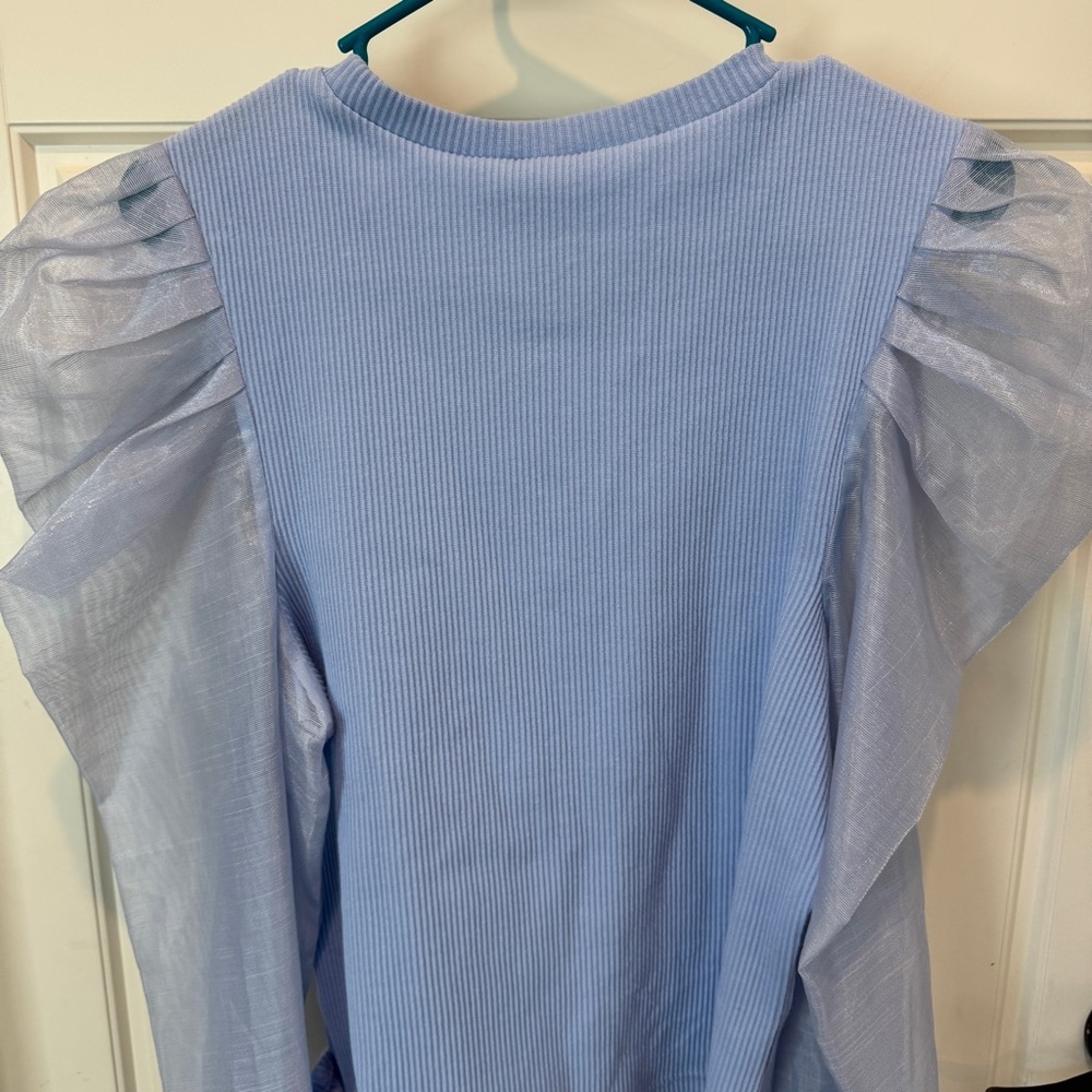 Elegant Blue Sheer Puff Sleeve Top Dolan By Anthropologie L - Picture 6 of 7